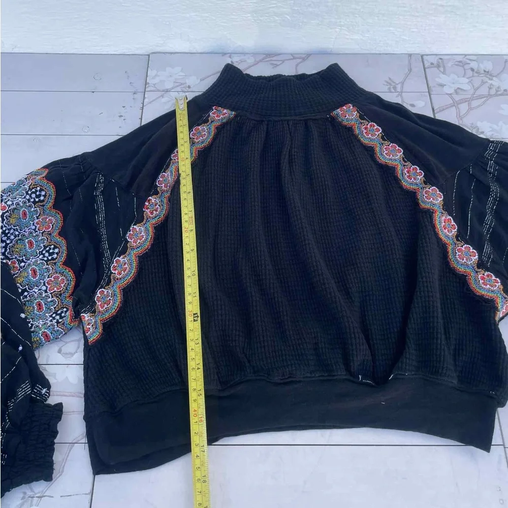 Free People Black Embroidered Blouse